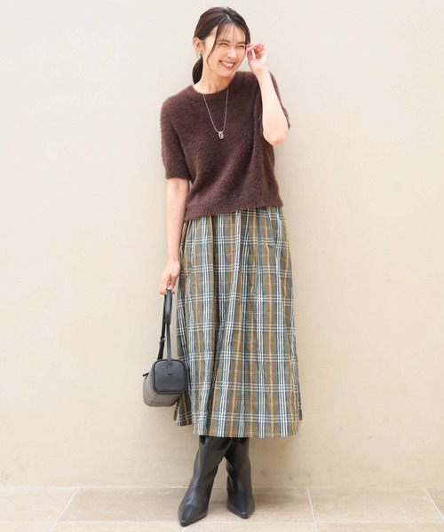 MK MICHEL KLEIN（エムケーミッシェルクラン）の「[洗える]半袖シャギーニット（ニット/セーター・レディース・マスタード/ブルー/ベージュ/ブラウン・38）」の9枚目の写真