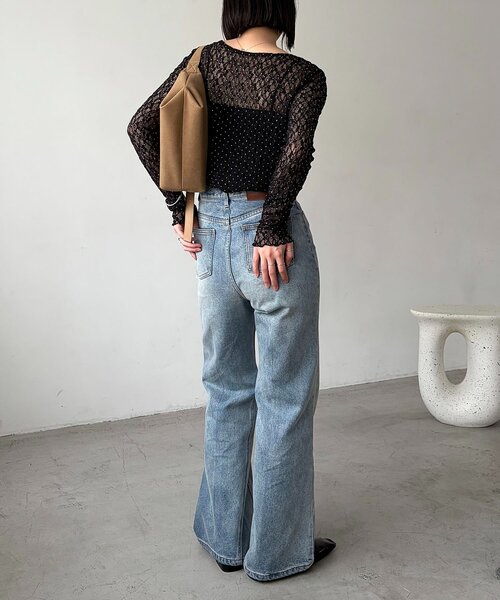 CAPRICIEUX LE'MAGE(カプリシューレマージュ)の「【前後2way】シルバードットレースロンT(Tシャツ/カットソー・レディース・ブラック/ホワイト・FREE)」の5枚目の写真