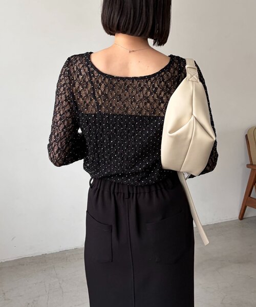 CAPRICIEUX LE'MAGE(カプリシューレマージュ)の「【前後2way】シルバードットレースロンT(Tシャツ/カットソー・レディース・ブラック/ホワイト・FREE)」の13枚目の写真
