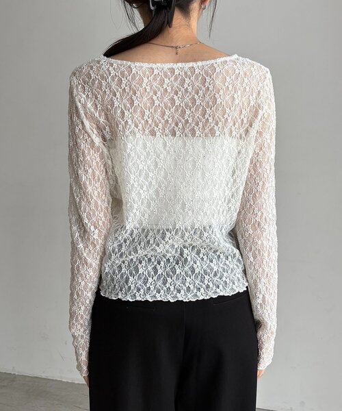 CAPRICIEUX LE'MAGE(カプリシューレマージュ)の「【前後2way】シルバードットレースロンT(Tシャツ/カットソー・レディース・ブラック/ホワイト・FREE)」の16枚目の写真