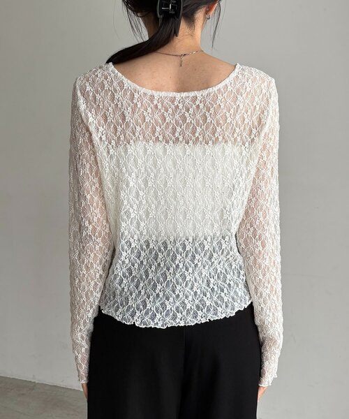 CAPRICIEUX LE'MAGE(カプリシューレマージュ)の「【前後2way】シルバードットレースロンT(Tシャツ/カットソー・レディース・ブラック/ホワイト・FREE)」の21枚目の写真