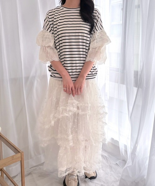 merrylatte(メリーラテ)の「ボーダー柄フックレースTシャツ(Tシャツ/カットソー・レディース・ホワイト系その他・FREE)」の8枚目の写真
