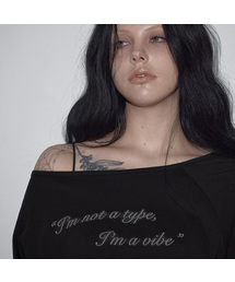 グロップレタリングピンタックボート長袖Tシャツ_ブラック