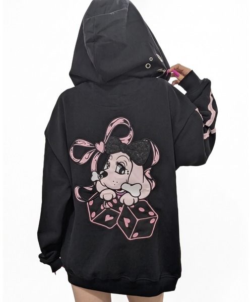GALFY(ガルフィー)の「A'GEM/9 × .kom『GALFY/ガルフィー』RIBBON DICE HOODIE /リボンダイスパーカー ※限定アイテム(パーカー・メンズ・ブラック/ピンク/グレー・L)」の2枚目の写真