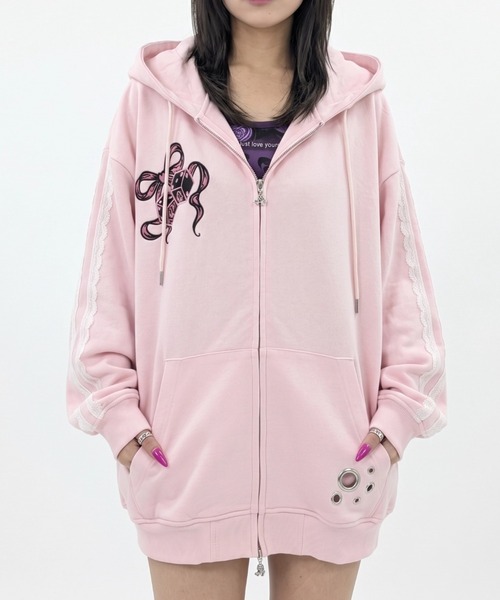 GALFY(ガルフィー)の「A'GEM/9 × .kom『GALFY/ガルフィー』RIBBON DICE HOODIE /リボンダイスパーカー ※限定アイテム(パーカー・メンズ・ブラック/ピンク/グレー・L)」の7枚目の写真