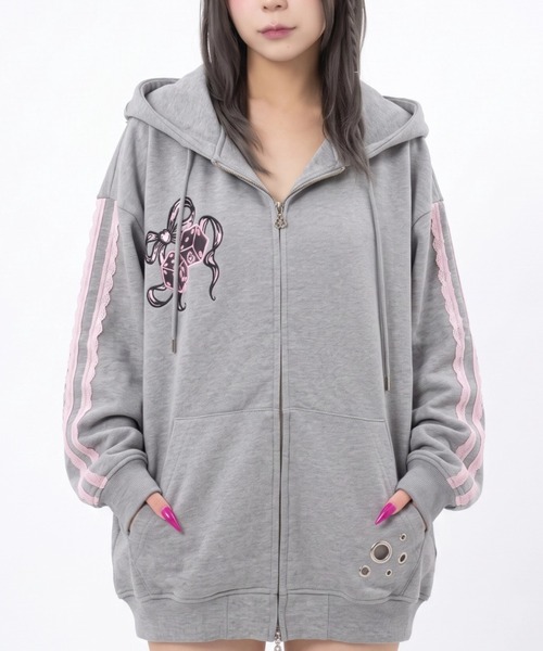 GALFY(ガルフィー)の「A'GEM/9 × .kom『GALFY/ガルフィー』RIBBON DICE HOODIE /リボンダイスパーカー ※限定アイテム(パーカー・メンズ・ブラック/ピンク/グレー・L)」の6枚目の写真