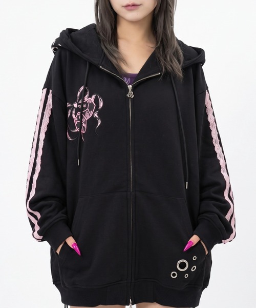 GALFY(ガルフィー)の「A'GEM/9 × .kom『GALFY/ガルフィー』RIBBON DICE HOODIE /リボンダイスパーカー ※限定アイテム(パーカー・メンズ・ブラック/ピンク/グレー・L)」の5枚目の写真
