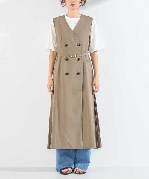 SHIPS Colors(シップス カラーズ)の「〈手洗い可能〉サイドプリーツ ノーカラー ワンピース◇(ワンピース・レディース・ベージュ/ネイビー/ダークグレー・ONE SIZE)」の20枚目の写真