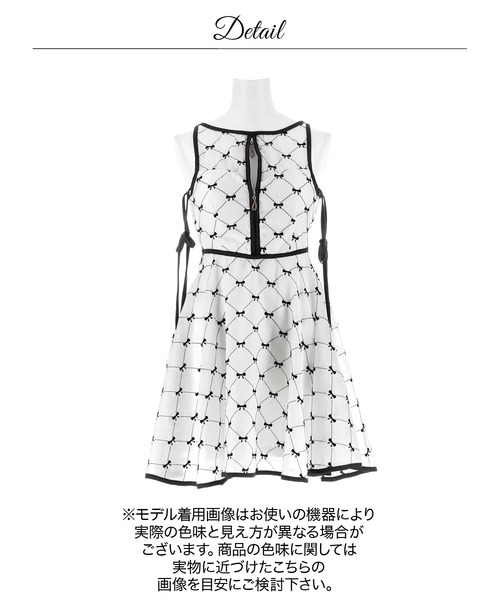 DAZZY（デイジー）の「バイカラーリボン柄谷間ジップシアーフレアAラインミニ丈キャバドレス（ドレス・レディース・ホワイト・M/S）」の10枚目の写真