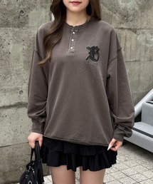 【26年秋冬新作】アップリケ刺繍 ヘンリーネックロンT
