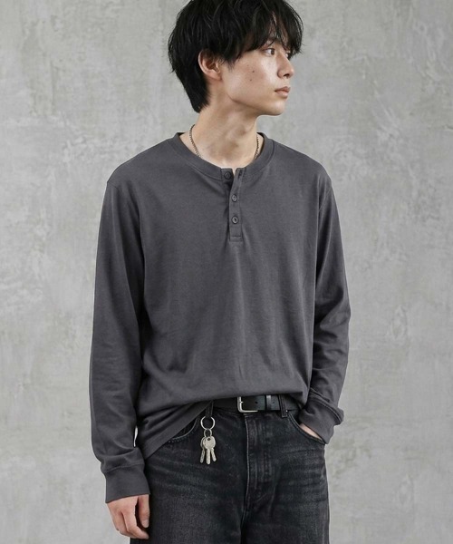 Universal Style Wear(ユニバーサルスタイルウェア)の「ヘンリーネック ちょいBIGロンT(Tシャツ/カットソー・メンズ・杢グレー/オフホワイト/ネイビー/チャコールグレー/ブラック/オートミール・M/XL/L)」の20枚目の写真