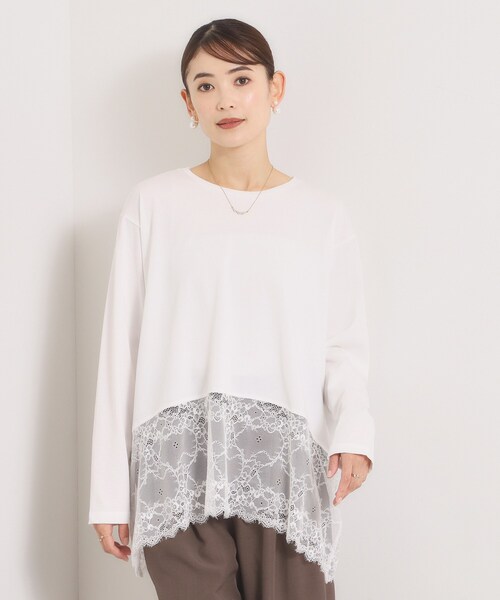 ITS'DEMO(イッツデモ)の「ヘムレースロングTシャツ(Tシャツ/カットソー・レディース・ブラック/オフホワイト・00)」の1枚目の写真