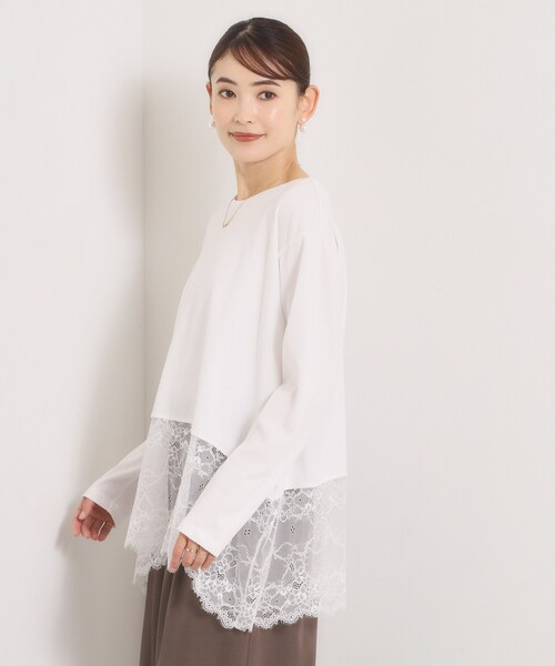 ITS'DEMO(イッツデモ)の「ヘムレースロングTシャツ(Tシャツ/カットソー・レディース・ブラック/オフホワイト・00)」の3枚目の写真