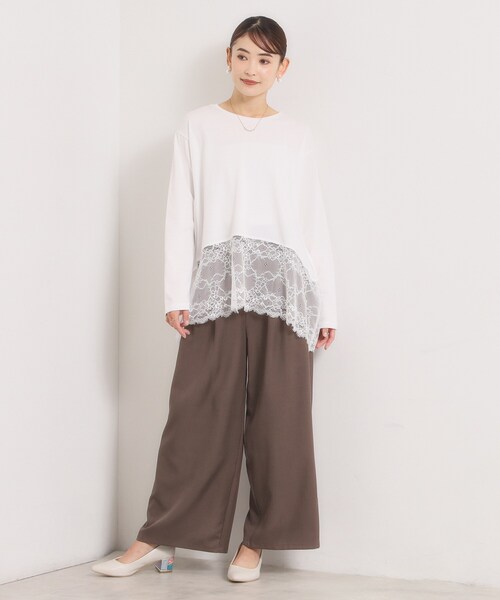 ITS'DEMO(イッツデモ)の「ヘムレースロングTシャツ(Tシャツ/カットソー・レディース・ブラック/オフホワイト・00)」の4枚目の写真