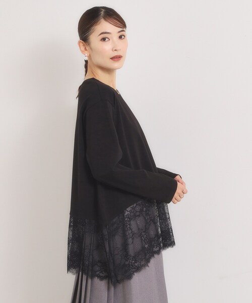 ITS'DEMO(イッツデモ)の「ヘムレースロングTシャツ(Tシャツ/カットソー・レディース・ブラック/オフホワイト・00)」の7枚目の写真