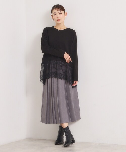 ITS'DEMO(イッツデモ)の「ヘムレースロングTシャツ(Tシャツ/カットソー・レディース・ブラック/オフホワイト・00)」の9枚目の写真