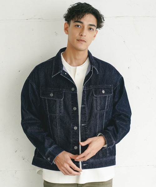 BAYFLOW(ベイフロー)の「フロッキーデニムジャケット(ブルゾン・メンズ・ネイビー/ブラウン・LARGE/MEDIUM)」の2枚目の写真