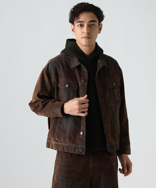 BAYFLOW(ベイフロー)の「フロッキーデニムジャケット(ブルゾン・メンズ・ネイビー/ブラウン・LARGE/MEDIUM)」の10枚目の写真
