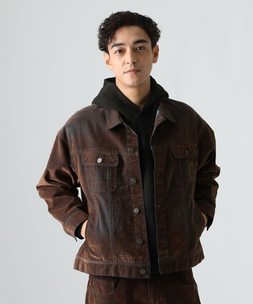 BAYFLOW(ベイフロー)の「フロッキーデニムジャケット(ブルゾン・メンズ・ネイビー/ブラウン・LARGE/MEDIUM)」の9枚目の写真