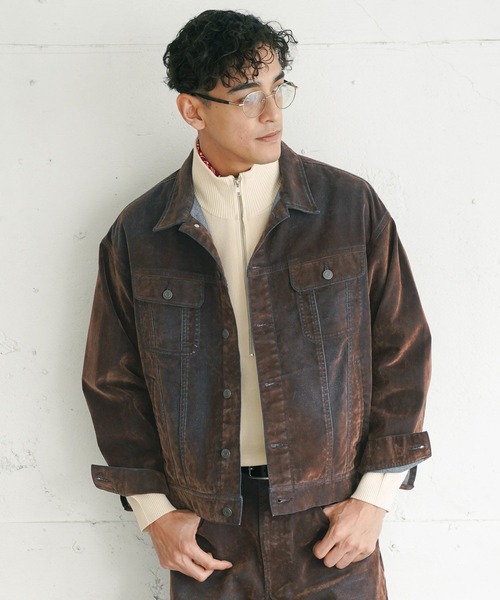 BAYFLOW(ベイフロー)の「フロッキーデニムジャケット(ブルゾン・メンズ・ネイビー/ブラウン・LARGE/MEDIUM)」の5枚目の写真