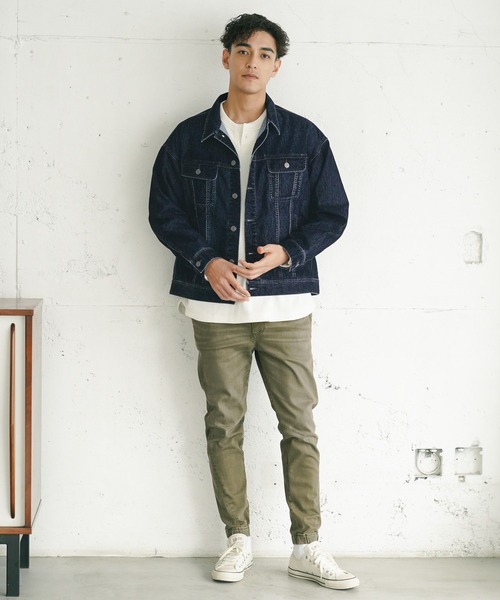 BAYFLOW(ベイフロー)の「フロッキーデニムジャケット(ブルゾン・メンズ・ネイビー/ブラウン・LARGE/MEDIUM)」の11枚目の写真