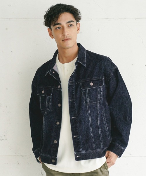 BAYFLOW(ベイフロー)の「フロッキーデニムジャケット(ブルゾン・メンズ・ネイビー/ブラウン・LARGE/MEDIUM)」の14枚目の写真