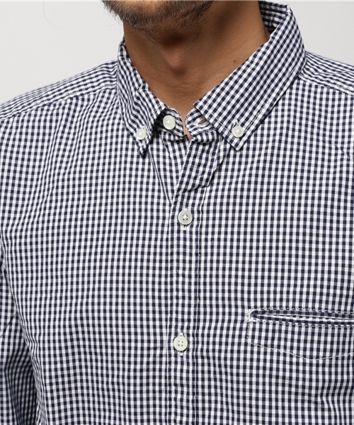 quadro(クオドロ)の「ピンオックスギンガムチェックボタンダウンシャツ(シャツ/ブラウス・メンズ・ホワイト×ネイビー・SMALL/LARGE/MEDIUM)」の5枚目の写真