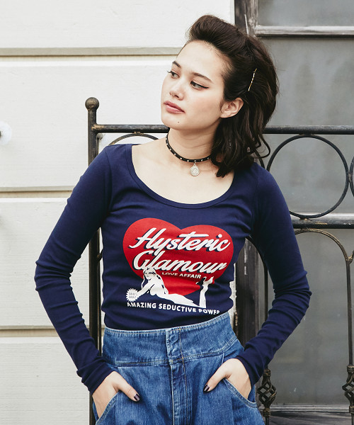 HYSTERIC GLAMOUR(ヒステリックグラマー)の「LOVE AFFAIR pt T-SH(Tシャツ/カットソー・レディース・ホワイト/ネイビー/ブラック・FREE)」の1枚目の写真