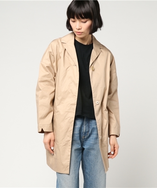 bulle de savon(ビュルデサボン)の「20/-ツイル 小さな衿CO(その他アウター・レディース・ブルー/ベージュ/ライトグレー・FREE)」の2枚目の写真