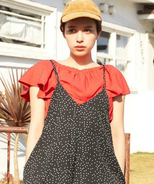 Furryrate(ファーリーレート)の「ドットキャミマキシオールインワン(つなぎ/オールインワン・レディース・ホワイト×ネイビー/ホワイト×ブラック・FREE)」の4枚目の写真