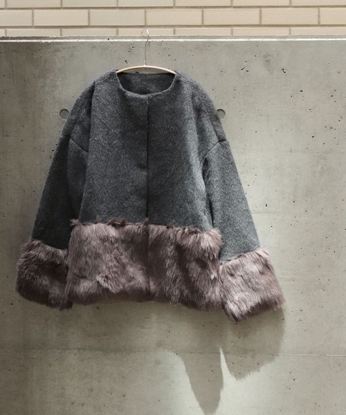 シャギー ファー ノーカラーショートコート チェスターコート Sesto セスト のファッション