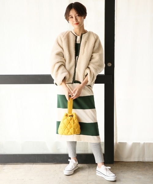 LOWRYS FARM（ローリーズファーム）の「ワイドボーダワンピース　807154（ワンピース・レディース・ブラウン/オフホワイト/グリーン・FREE）」の5枚目の写真