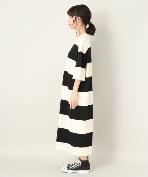 LOWRYS FARM（ローリーズファーム）の「ワイドボーダワンピース　807154（ワンピース・レディース・ブラウン/オフホワイト/グリーン・FREE）」の6枚目の写真