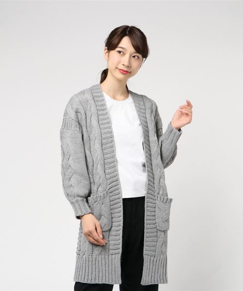 GeeRA(ジーラ)の「ざっくり太ケーブル編ニットカーディガン(カーディガン/ボレロ・レディース・パープル/ネイビー/杢グレー・SMALL/MEDIUM/X-LARGE/LARGE)」の8枚目の写真