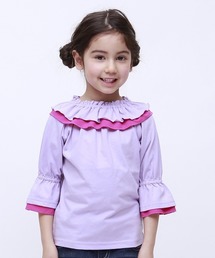 キッズ 天竺無地 フリル七分丈Tシャツ