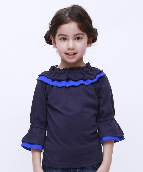 RUGGEDWORKS（ラゲッドワークス）の「キッズ 天竺無地 フリル七分丈Tシャツ（Tシャツ/カットソー・キッズ・ブルー系その他3/ラベンダー・120cm/110cm/130cm/140cm/90cm/100cm）」の2枚目の写真