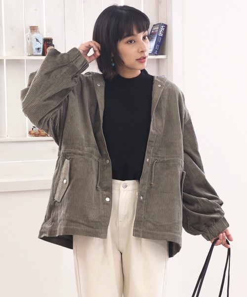 classicalelf（クラシカルエルフ）の「コーデュロイ無地ミドル丈ボリューム袖マウンテンパーカー（マウンテンパーカー・レディース・ベージュ/ブラウン/アイボリー/ライトカーキ・MEDIUM/LARGE）」の6枚目の写真