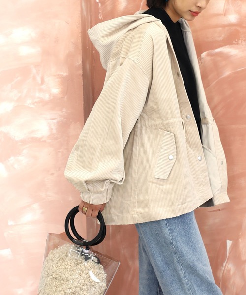 classicalelf（クラシカルエルフ）の「コーデュロイ無地ミドル丈ボリューム袖マウンテンパーカー（マウンテンパーカー・レディース・ベージュ/ブラウン/アイボリー/ライトカーキ・MEDIUM/LARGE）」の14枚目の写真