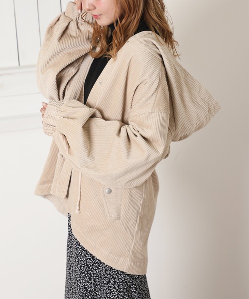 classicalelf（クラシカルエルフ）の「コーデュロイ無地ミドル丈ボリューム袖マウンテンパーカー（マウンテンパーカー・レディース・ベージュ/ブラウン/アイボリー/ライトカーキ・MEDIUM/LARGE）」の13枚目の写真
