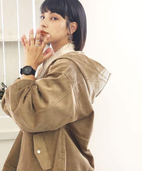 classicalelf（クラシカルエルフ）の「コーデュロイ無地ミドル丈ボリューム袖マウンテンパーカー（マウンテンパーカー・レディース・ベージュ/ブラウン/アイボリー/ライトカーキ・MEDIUM/LARGE）」の12枚目の写真