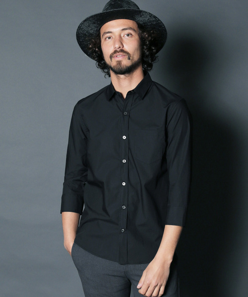 Magine（マージン）の「【Magine】CTN TYPEWRITER STANDARD SHIRTS 3/4SL:コットン タイプライター スタンダード シャツ 3/4　スリーブ（シャツ/ブラウス・メンズ・ホワイト/ブラック/ネイビー/グリーン・44/46/48）」の3枚目の写真