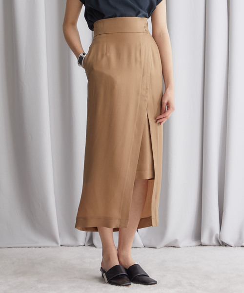 STUDIOUS（ステュディオス）の「【STUDIOUS】キュプラサテン スリットスカート（スカート・レディース・ブラック/ベージュ/パープル・1/2）」の8枚目の写真