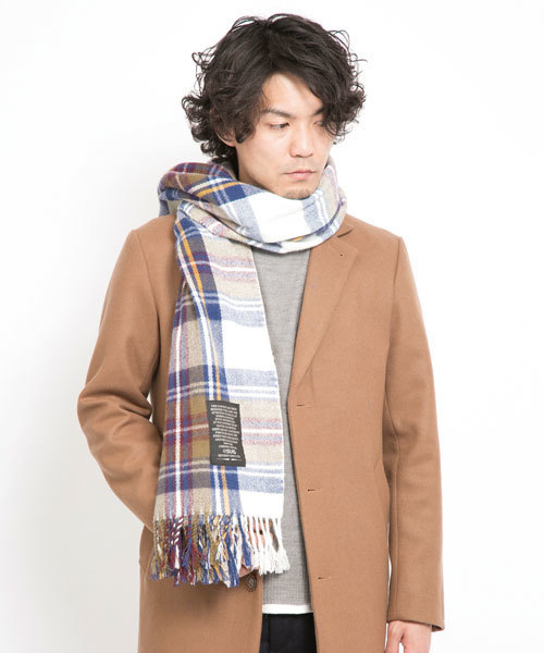 SILAS（サイラス）の「PLAID STOLE（ストール/ショール・メンズ・ホワイト/チャコールグレー/グリーン/オリーブ・ONE SIZE）」の7枚目の写真