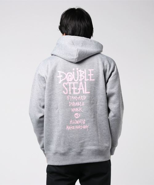 DOUBLE STEAL(ダブルスティール)の「World Logo 裏起毛 パーカー(パーカー・メンズ・グレー系その他2/ブラック×ピンク/グレー系その他/ブラック×ホワイト/ピンク・X-LARGE/LARGE/MEDIUM)」の7枚目の写真