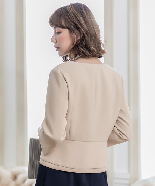 Cinderella（シンデレラ）の「ボレロ 結婚式 お呼ばれ 大きいサイズ ジャケット パーティーボレロ パーティボレロ 結婚式ボレロ ジャケットボレロ 二次会 フォーマル 謝恩会 披露宴 長袖 七分袖 五分袖 羽織（ノーカラーコート・レディース・ベージュ/ブラック/ネイビー/グレー/ピンク/ブラック系2/グレー系2/ネイビー系2/ベージュ系2/ダークグレー・MEDIUM/X-LARGE/XX-LARGE/LARGE/SMALL/FREE）」の22枚目の写真