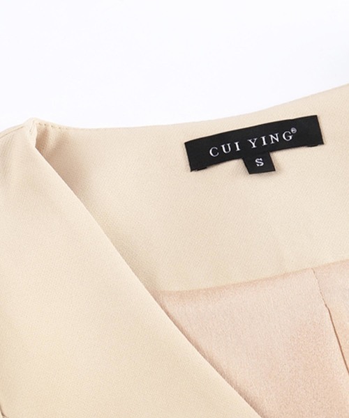 Cinderella（シンデレラ）の「ボレロ 結婚式 お呼ばれ 大きいサイズ ジャケット パーティーボレロ パーティボレロ 結婚式ボレロ ジャケットボレロ 二次会 フォーマル 謝恩会 披露宴 長袖 七分袖 五分袖 羽織（ノーカラーコート・レディース・ベージュ/ブラック/ネイビー/グレー/ピンク/ブラック系2/グレー系2/ネイビー系2/ベージュ系2/ダークグレー・MEDIUM/X-LARGE/XX-LARGE/LARGE/SMALL/FREE）」の16枚目の写真