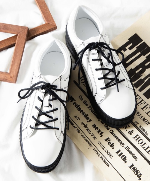 WEGO（ウィゴー）の「WEGO/ステッチデザインボリュームスニーカー（スニーカー・レディース・ホワイト/ブラック/ベージュ・MEDIUM/LARGE）」の2枚目の写真