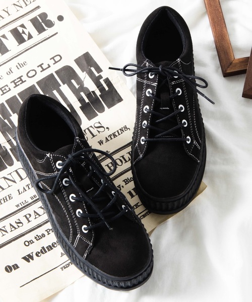 WEGO（ウィゴー）の「WEGO/ステッチデザインボリュームスニーカー（スニーカー・レディース・ホワイト/ブラック/ベージュ・MEDIUM/LARGE）」の3枚目の写真