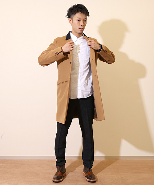 And A（アンドエー）の「WOOL CHESTER COAT（チェスターコート・メンズ・ブルー/ネイビー/キャメル・44/40/42）」の8枚目の写真