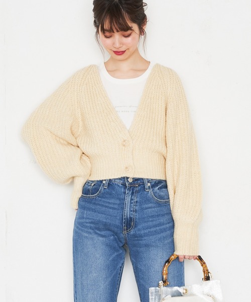 natural couture(ナチュラルクチュール)の「ぽわん袖ボレロ風カーディガン(カーディガン/ボレロ・レディース・アイボリー/モカ/イエロー・FREE)」の3枚目の写真